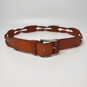 Faconnable Brass Buckle Brown Twisted Italian Leather Belt 34